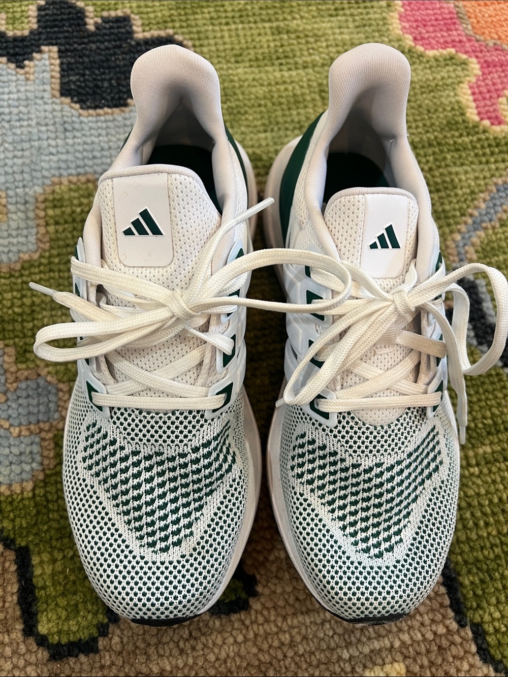 adidas Kids White and Green Mesh Athletic Sneakers - Picture 2 of 3
